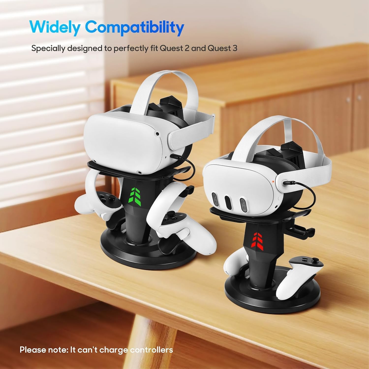 TechKen VR Charging Dock for Meta Quest 3S/Quest 3/Quest 2, Vertical VR Stand & Charging Station, Fast Charge Headset with Type-C Cable, Supports Controllers with Grip Covers & Elite Straps