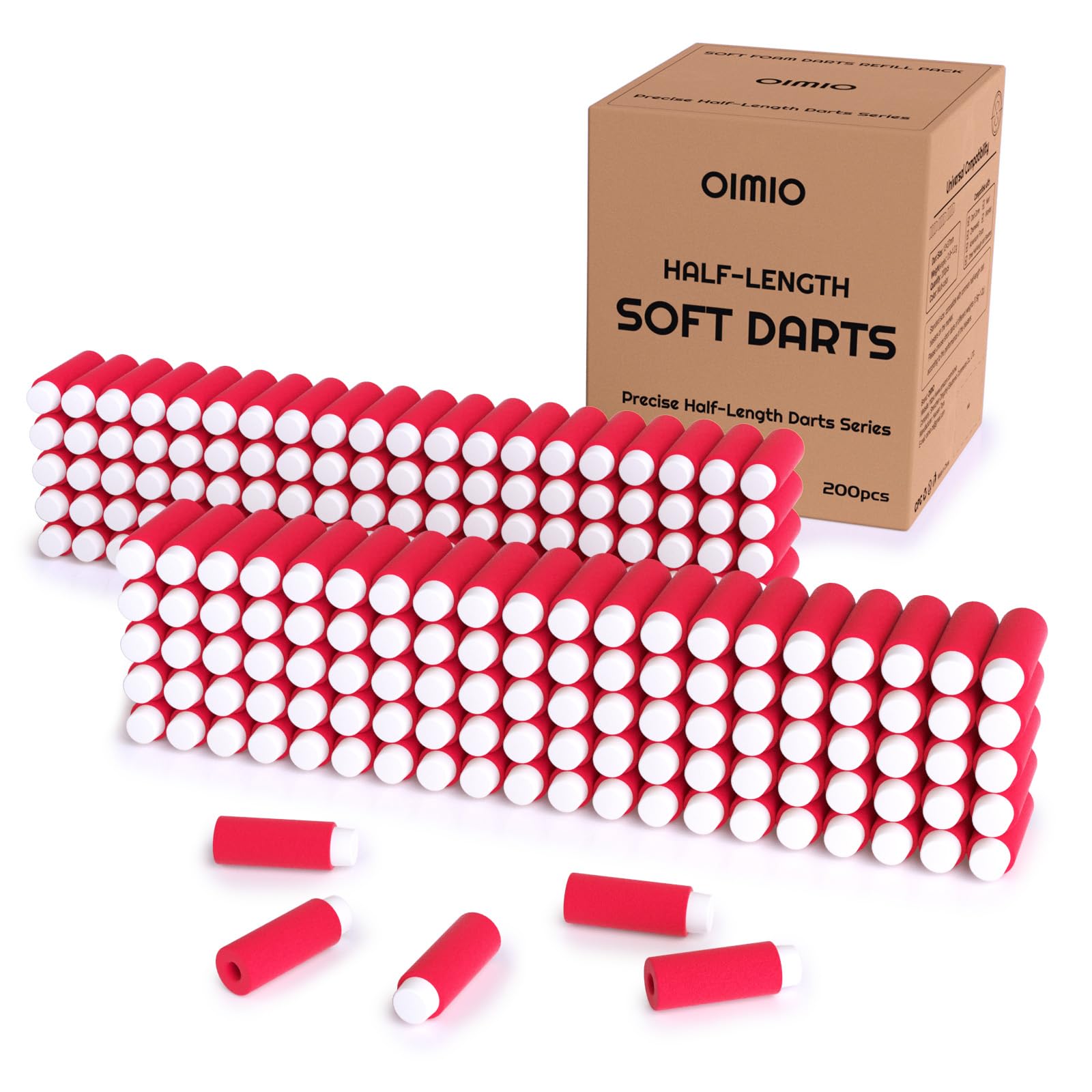 OIMIO Half Length Short Darts 200PCS Compatible with Nerf Pro, Dart Zone Nexus Pro, Aeon Pro, Max Stryker, Worker Short Dart Blasters, Foam Dart Refill Pack (red1.0)