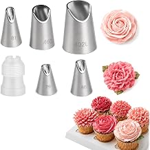 6 Pcs Cake Decorating Tips, Rose Flower Piping Tips Set with Coupler