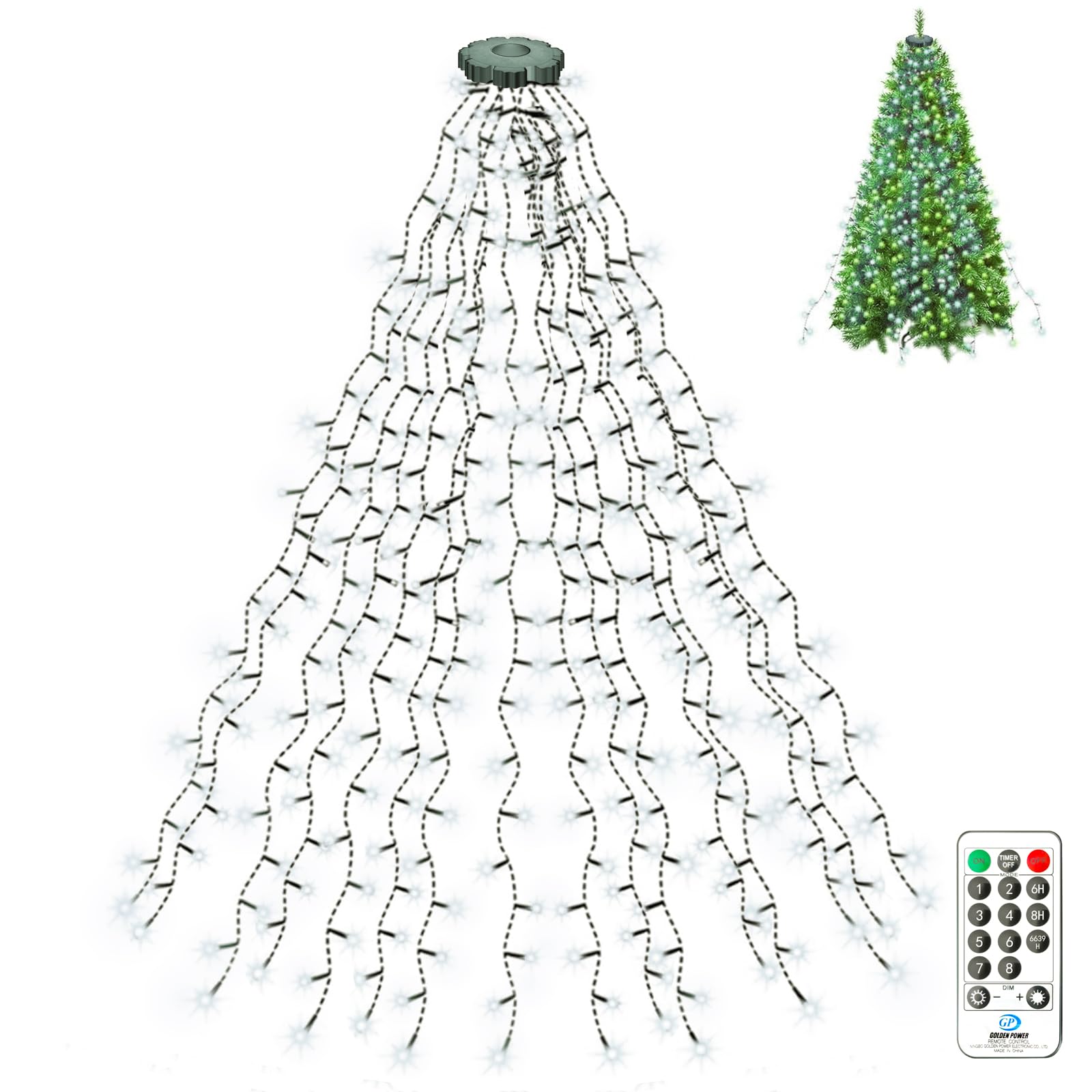 litogo Christmas Tree Lights 480 LED Mains Powered, Cool White Xmas String Lighting 3M*16 Lines for 9-12ft Christmas Tree, Easy to Install Fairy Lights Decoration for Indoor/Outdoor