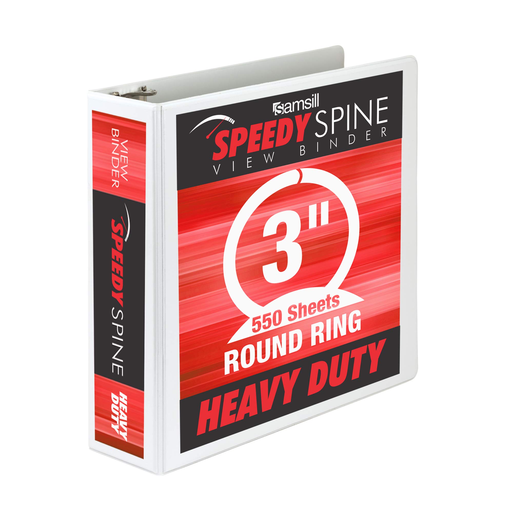 Samsill Speedy Spine Time Saving Easy Spine Label Inserting 3 Ring View Binder, 3 Inch Round Ring, Customizable Clear View Cover, White (18187C)