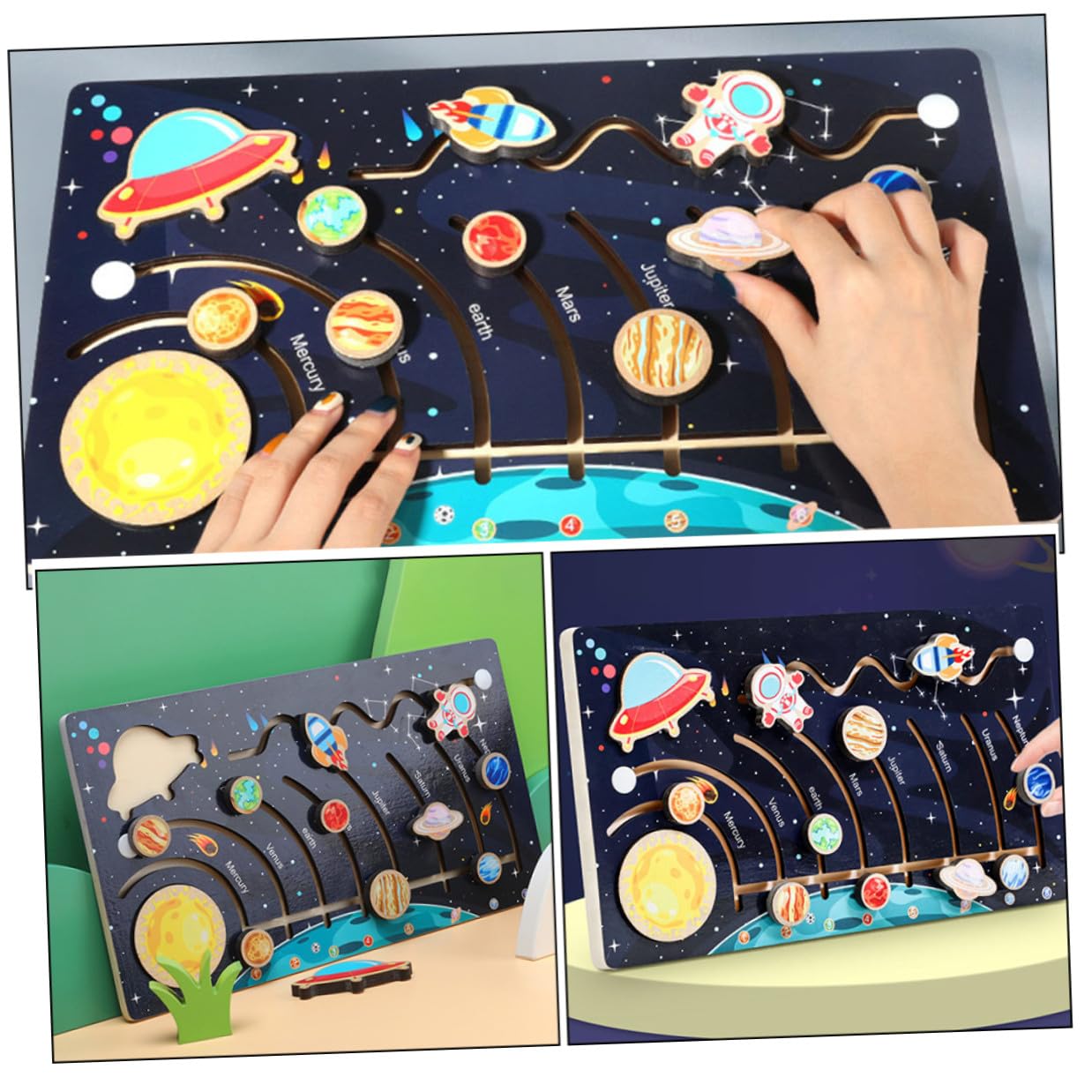 ifundom Puzzle del Sistema Solare in Legno per Bambini Pianeti Mobili, Sviluppa Riconoscimento delle Forme le Abilità Sociali, per Attività di Apprendimento Prescolare