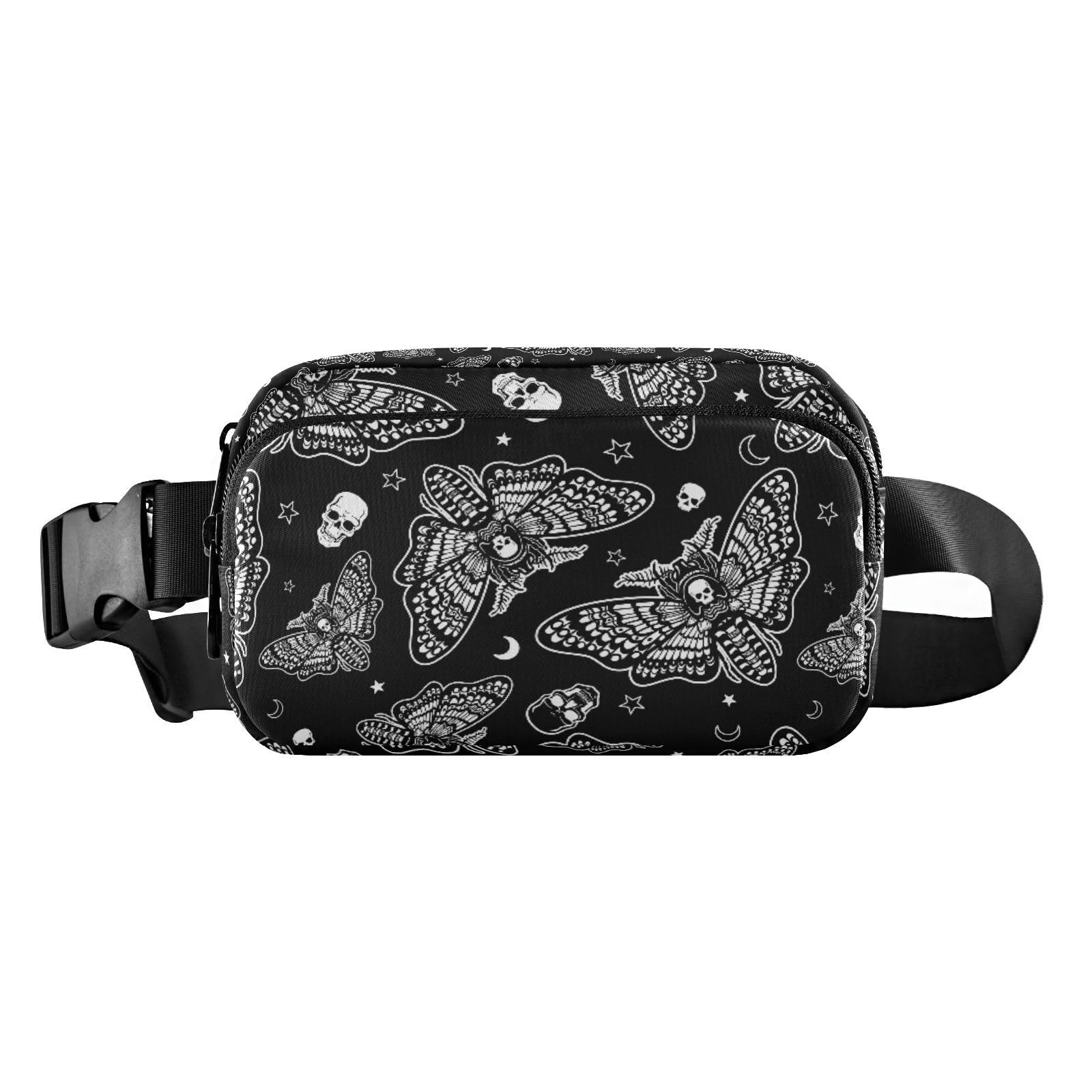 Sletend Fanny Packs for Women Men Gothic Gothic Skull Moth Waterproof Fashion Waist Pack Adjustable Crossbody Bag for Travel Outdoors Hiking Running