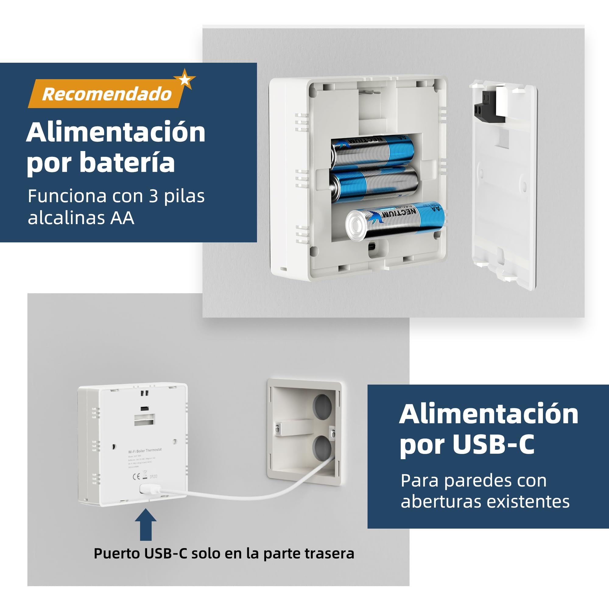 Termostato Wi-Fi Alimentado por Pilas, Modelo para Caldera, 230 V, Negro
