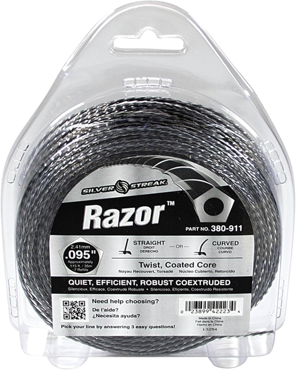 Stens 380-911 Silver Streak Razor Trimmer Line.095 1/2 lb. Donut, ea, 1 | OEM replacement, for outdoor power equipment, 115' Approximate Length, Color Gray, 0.095 in Diameter, Shape Twist, 380-911