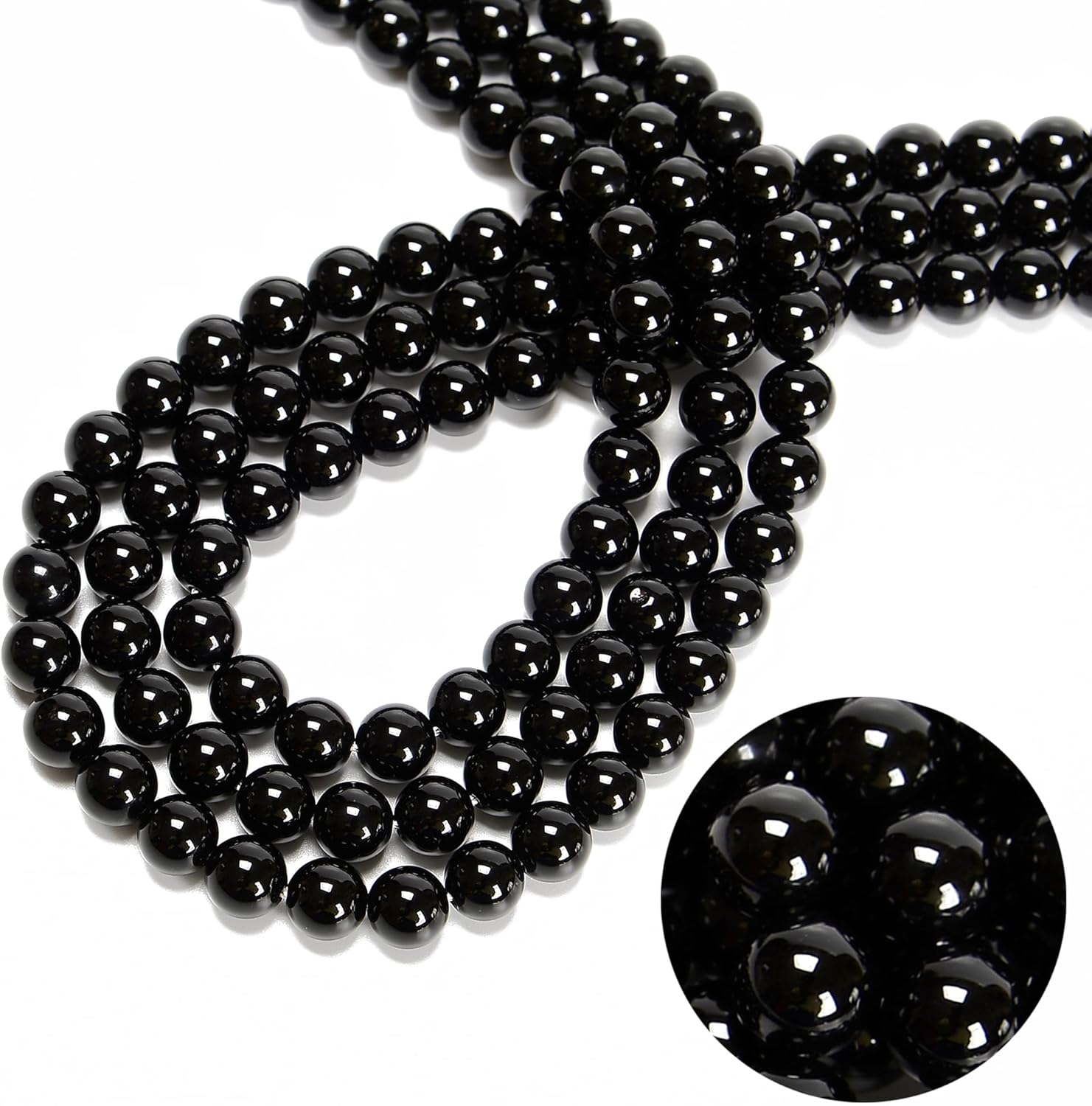 JM Design Black Onyx Smooth Round Loose Gemstone Beads Size 20mm 15.5'' Strand for Jewelry Making