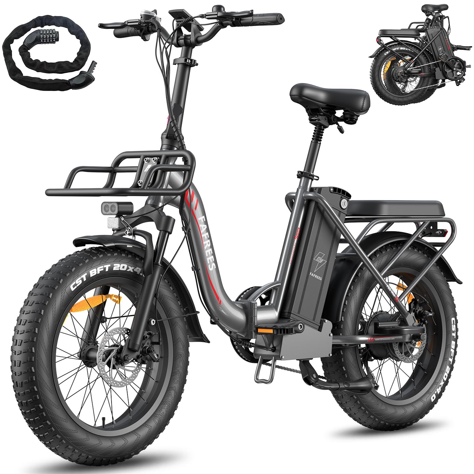 Fafrees Bici Elettrica Pieghevole 48V30Ah Batteria Rimovibile Bicicletta Elettrica 20"×4.0" Fat Tire 7 Velocità EBike Uomo Donna Adulti, Freni a Disco Meccanici