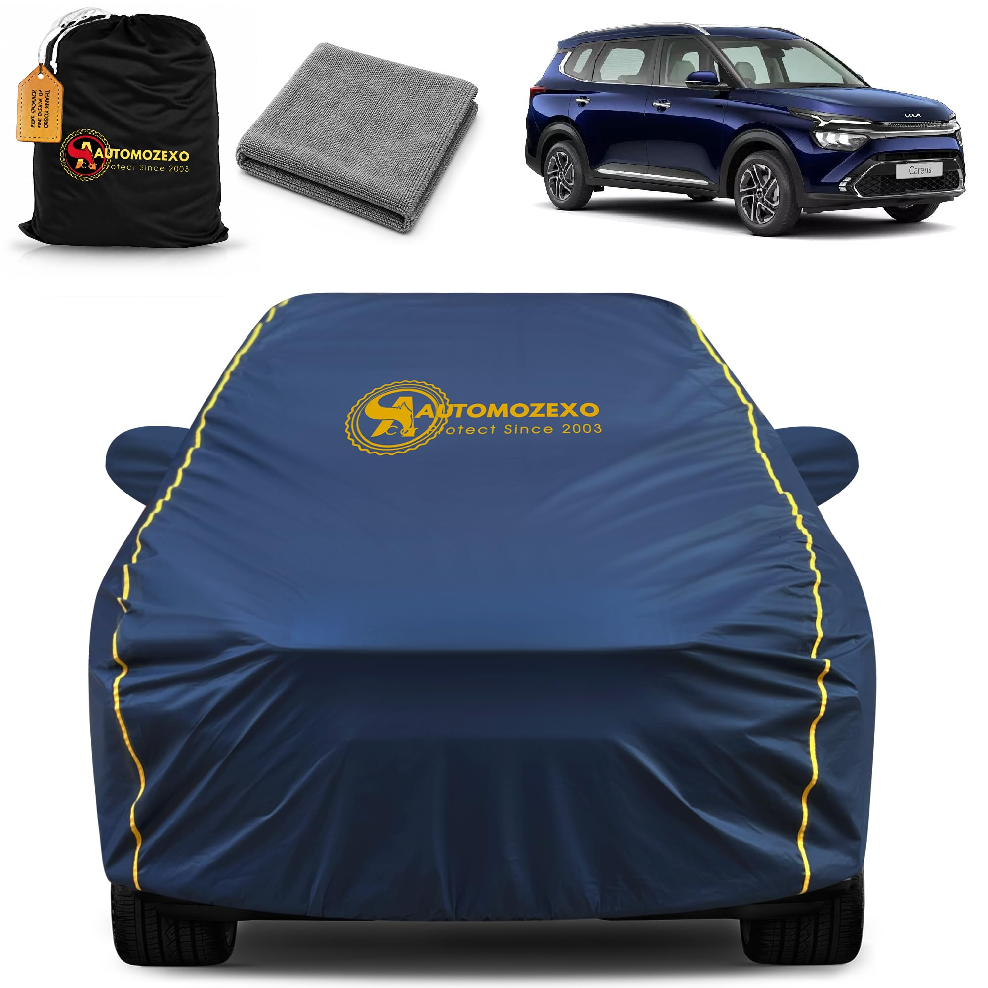 Kia Carens 100% Waterproof Car Cover (Midnight Blue) 6LYR HDPE 200gsm Strong Fabric for All Weather Protection, Mirror Pocket, Cotton Layer Cover, Adjustable Elastic Straps-image-37
