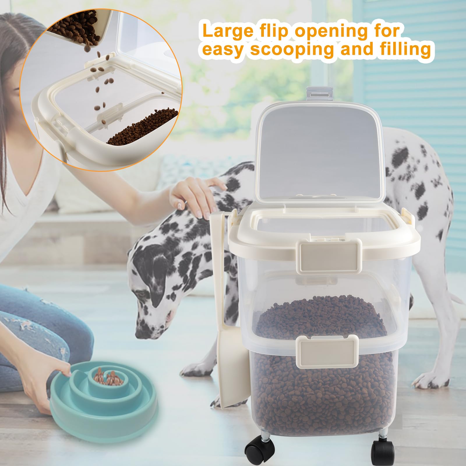 Contenedor de almacenamiento de alimentos para perros de 20 libras, contenedor hermético para alimentos para mascotas, contenedor de plástico para alimentos para perros con cuchara de comida