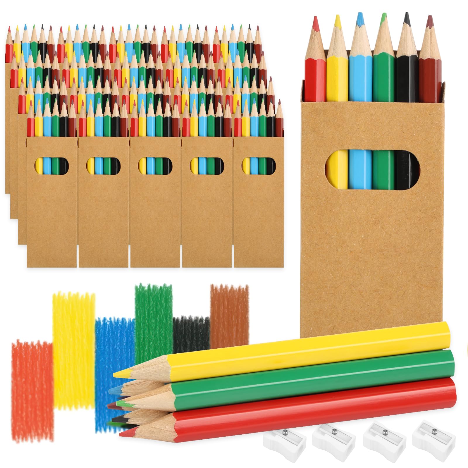 Deepton Buntstifte Set, 50 Packungen Kleine Buntstifte mit je 6 Buntstiften | 300 Mehrfarbig Holzstifte mit 8 Spitzern, Farbstifte Kinder für Kunst Zeichnung, Schreiben, Skizzieren und Färbung