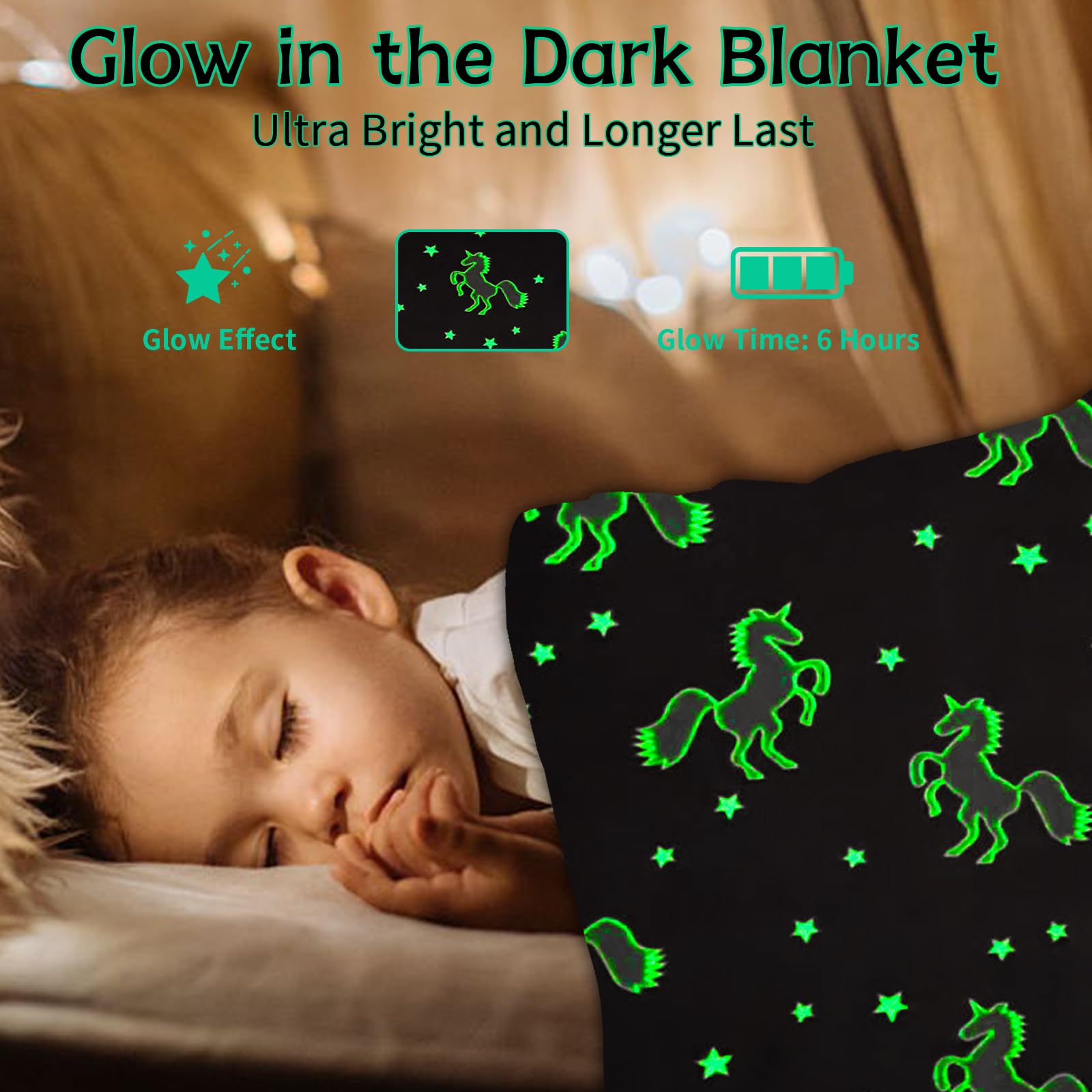 AVJWWD Coperta per bambine con unicorno,coperta soffice con unicorno che si illumina al buio, regalo di compleanno per Bambini e Ragazze (Unicorno D, 130 x 150 cm)