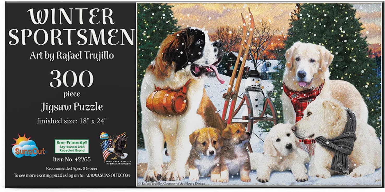 SUNSOUT INC - Winter Sportsmen - 300 pc Jigsaw Puzzle by Artist: Rafael Trujillo - Finished Size 18" x 24" - MPN# 42265