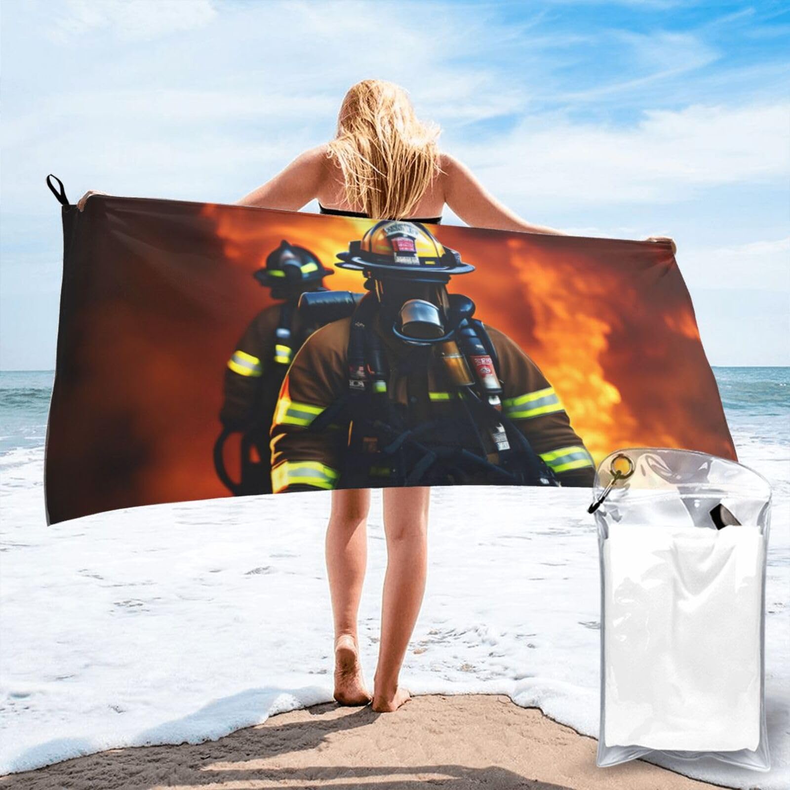 JBJGKHLP Firefighter Fireman Flame Print Quick Dry Portable Towel For Beach Camping Hiking Yoga Fitness Outdoor Adventures
