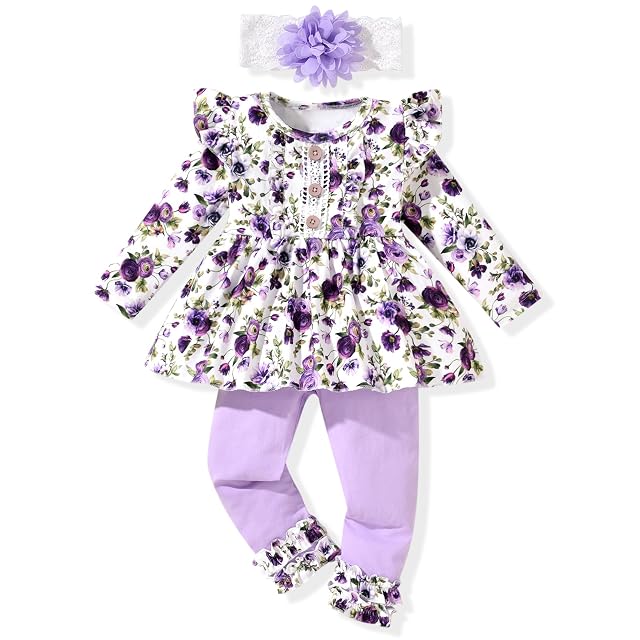 HINTINA Toddler Infant Girl Ruffle long Sleeve Top Pants 2 Piece Outfits Baby Girl Fall Winter Clothes Set