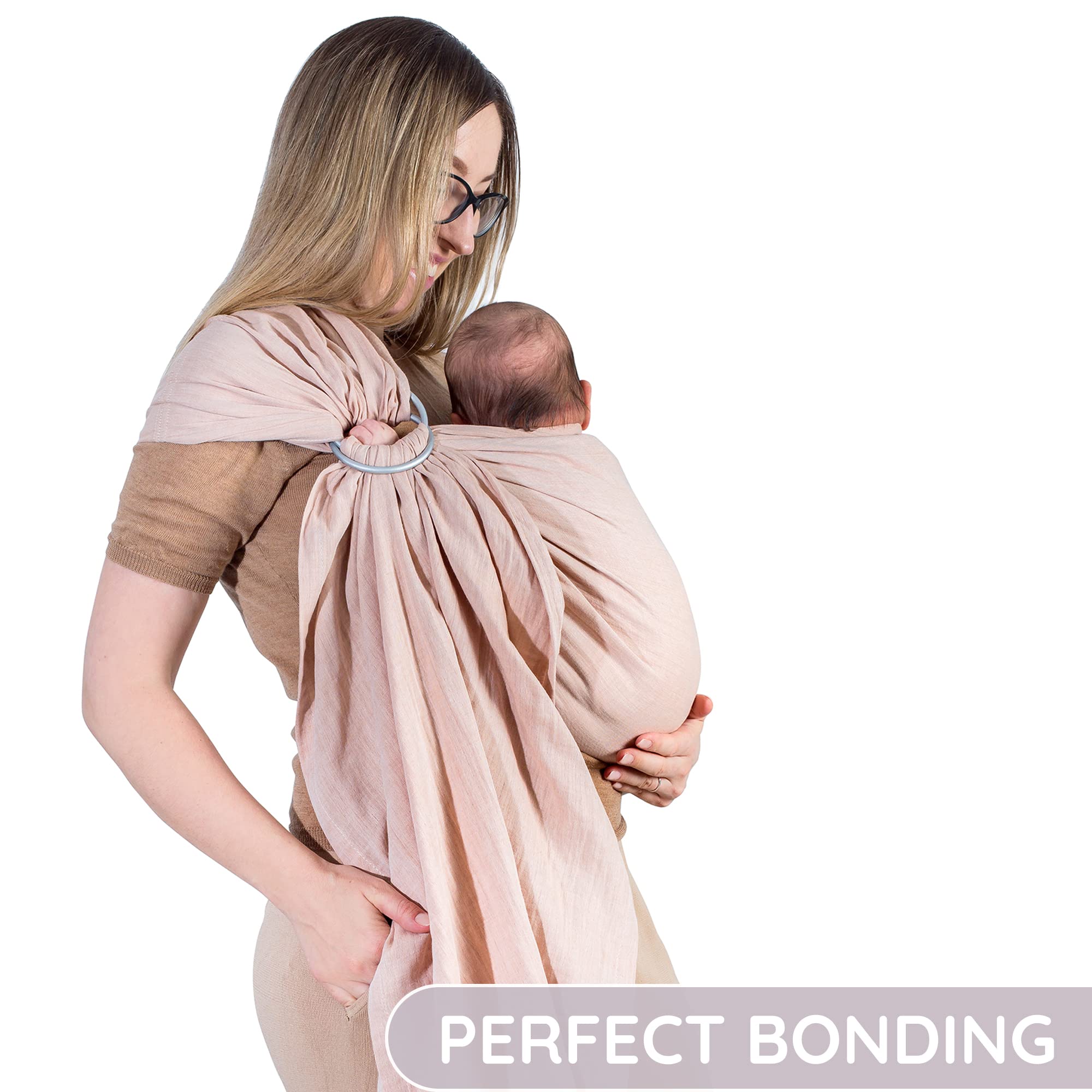 Ring Sling Baby Carrier 100% Cotton Muslin Front and Chest Newborn to Toddler Carrier Baby Sling (Sunset Rose)
