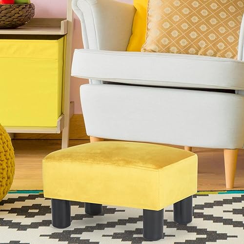 Miniatura 7 de Mini reposapiés otomano de 15 pulgadas, reposapiés acolchado de terciopelo con patas de madera maciza, reposapiés rectangular moderno para sofá,