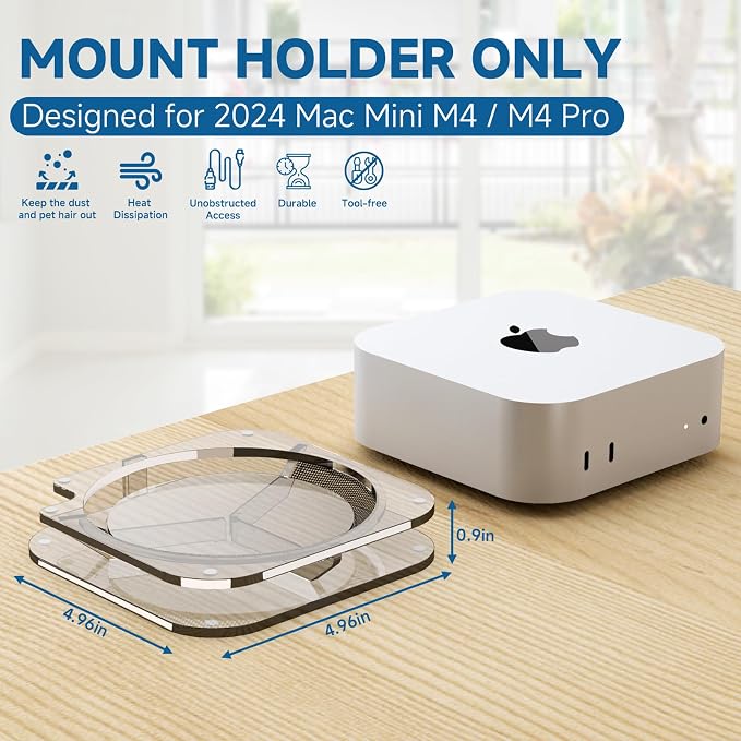 Soporte Mac mini M4 con filtro de aire integrado - Montaje en escritorio de acrílico claro para Mac mini 2024 miniatura 2