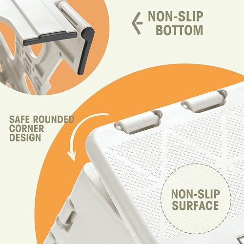 Miniatura 4 de Korpai Taburete plegable mejorado de 9 pulgadas para adultos y niños con capacidad para hasta 300 libras, taburetes plegables antideslizantes con