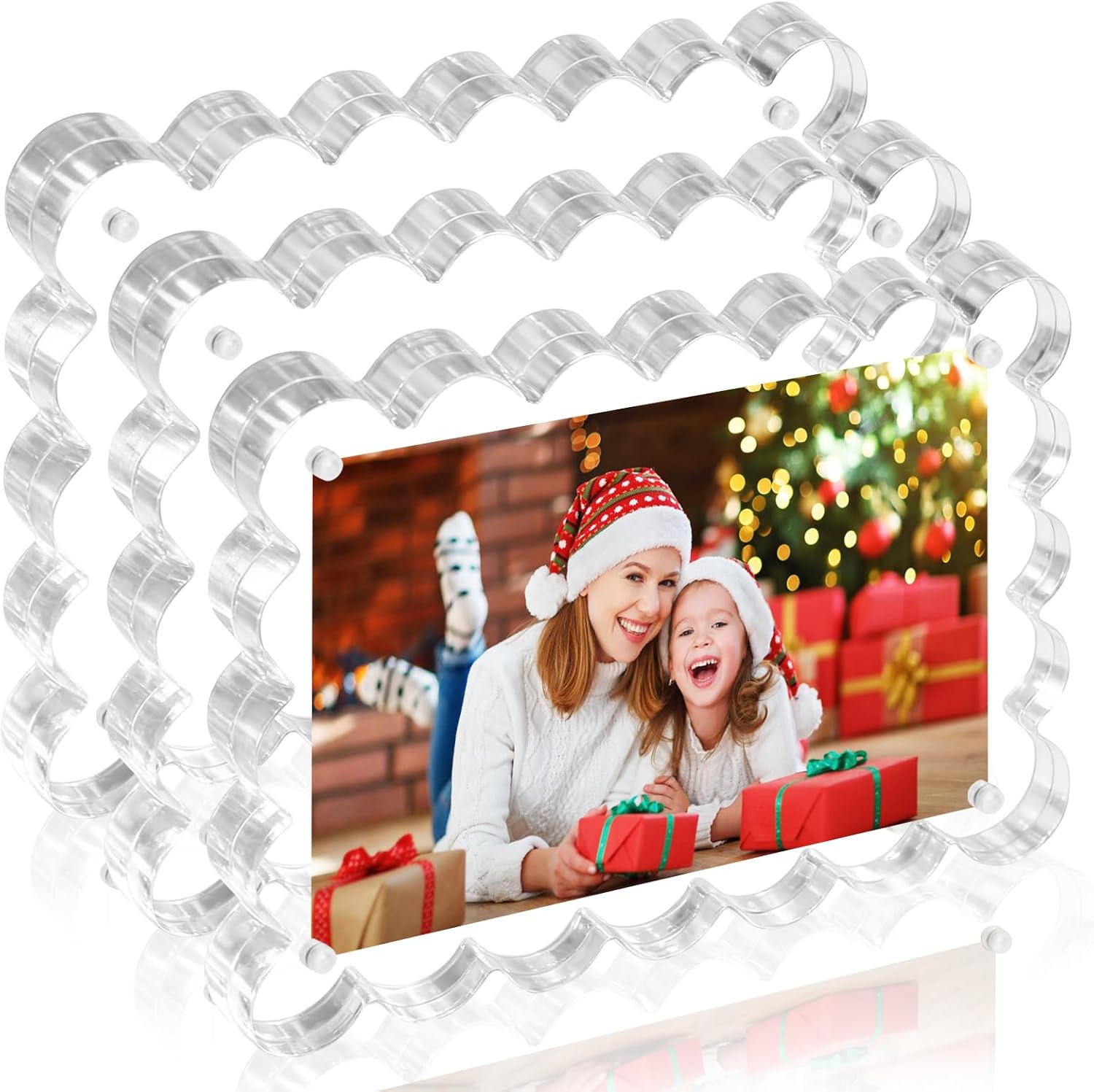 3 Sets 4x6 Acrylic Picture Frame 10+10mm Thick Block Double Sided Magnetic Picture Frame Frameless Clear Picture Frames Acrylic Photo Scalloped Frames Freestanding for Desktop Display
