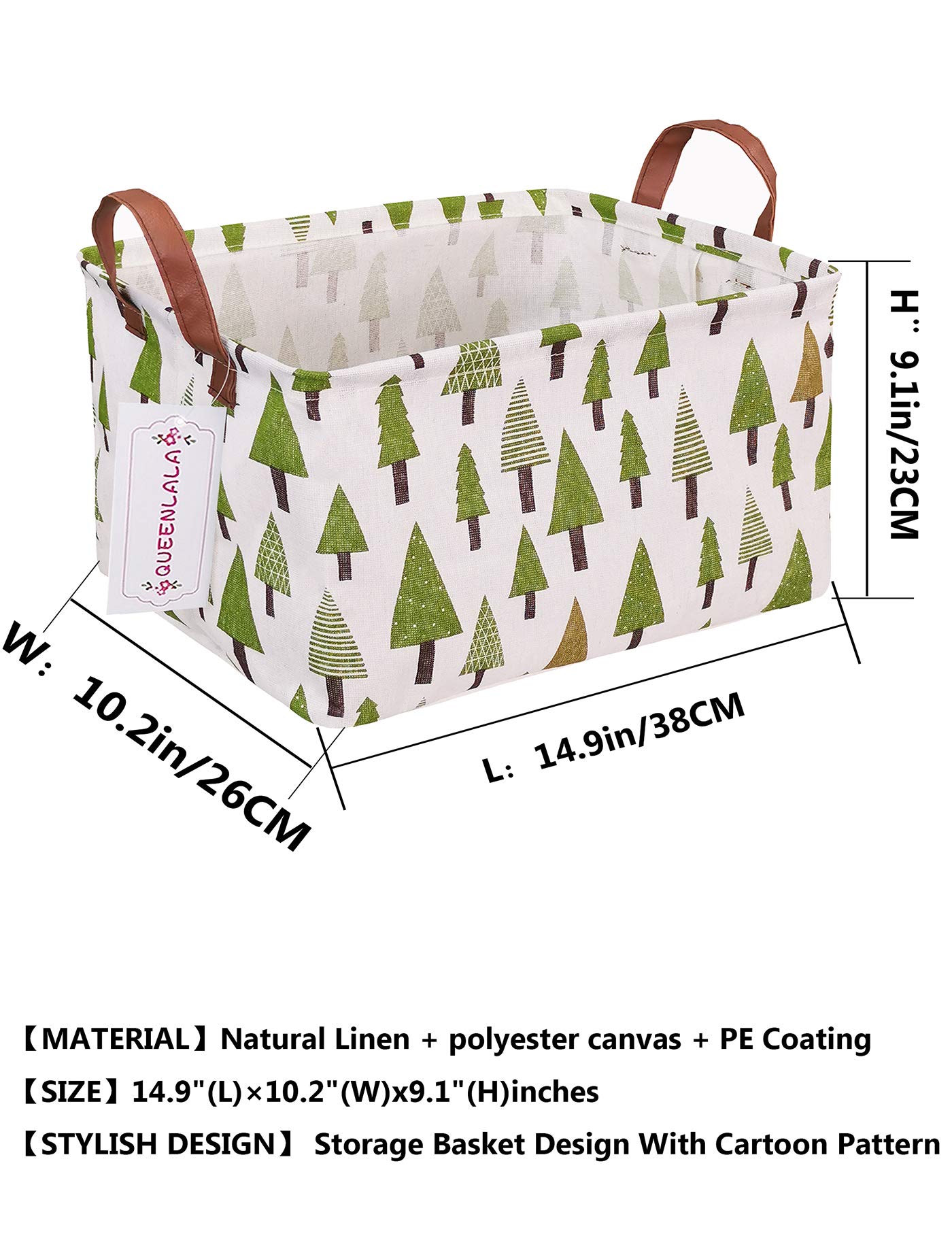Rectangular Laundry Hamper Storage Bin Baskets Foldable Nursery Laundry Basket for Organizing Kids Toy Office Bedroom Toy Bin Closet Shelf Baskets Baby Hamper Baby Gift Baskets (Rec-Green forest) - Image 2