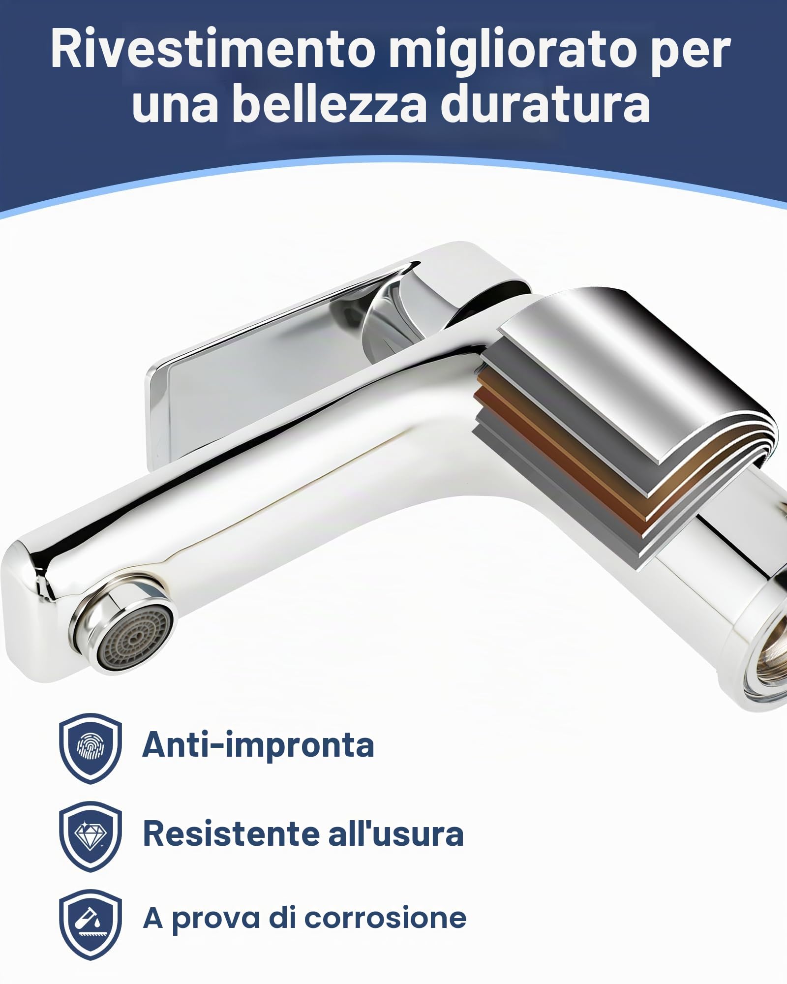 Rubinetto da bagno in acciaio inox, miscelatore monocomando per lavandino, rubinetto da bagno con tubo di collegamento da 60 mm, altezza erogatore 95 mm, risparmio energetico, rubinetto per lavabo per
