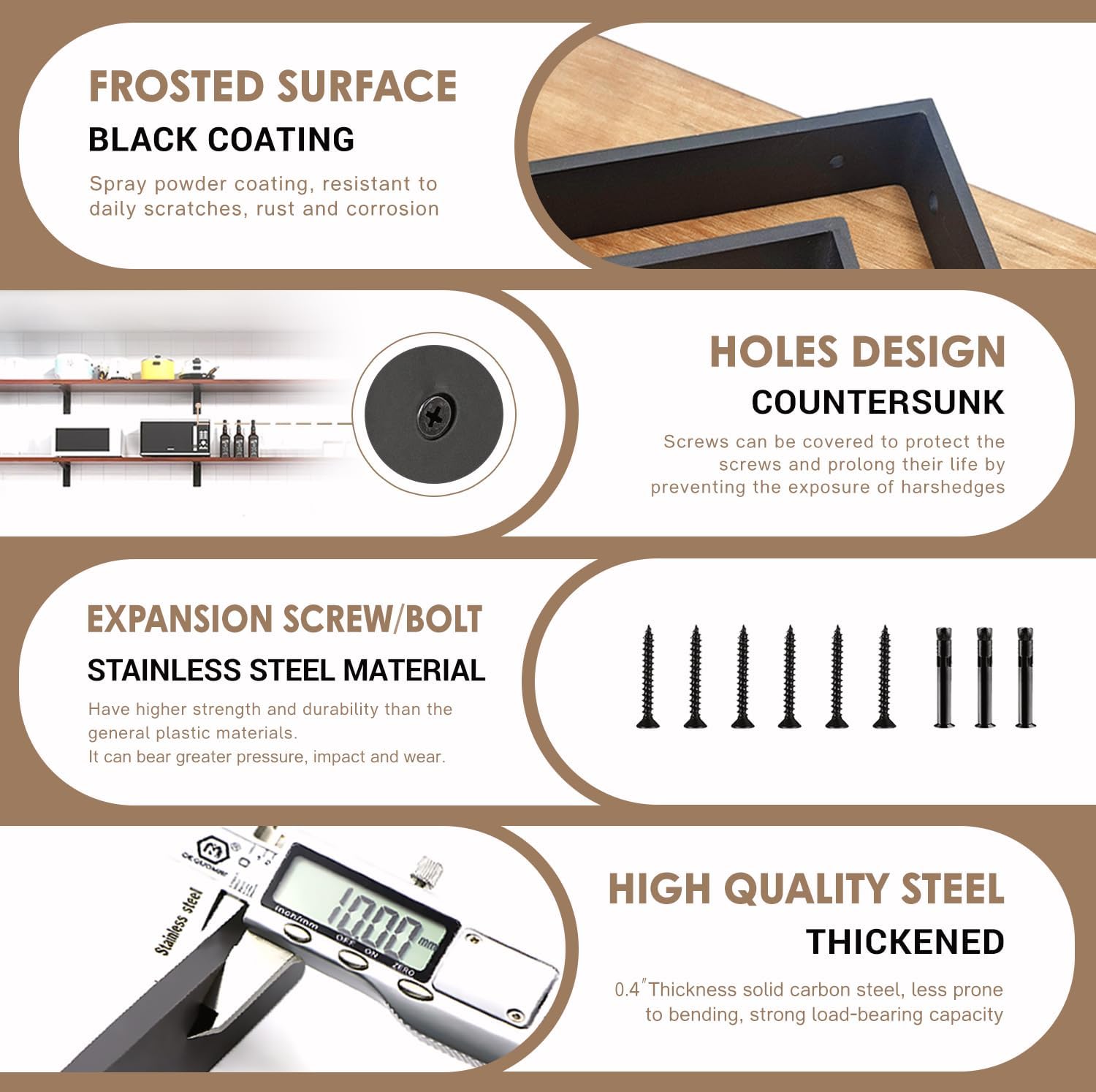 Countertop Support Bracket 14 Inch 4 Pack Countertop Bracket for Granite 3/8 Thick 14x6x2.5 Heavy Duty L Brackets Shelf Brackets Metal Corbels for Quartz/Granite/Wood/Concret/ Laminate Countertops