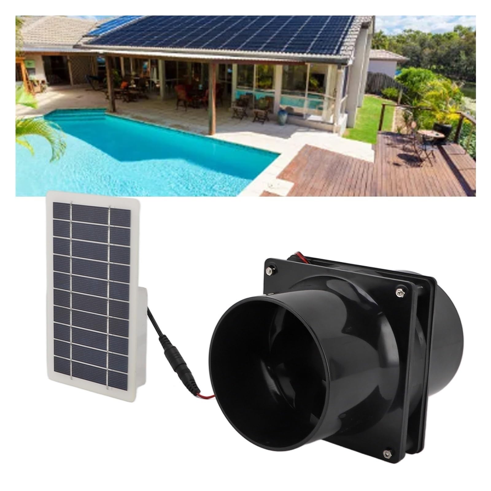 Extractor De Aire Solar For Tubo Redondo, Panel ABS, Kit Ventilación For Casa Mascotas, Gallinero, RV, Invernadero, 10 W, 12 V Enfriamiento RáPido
