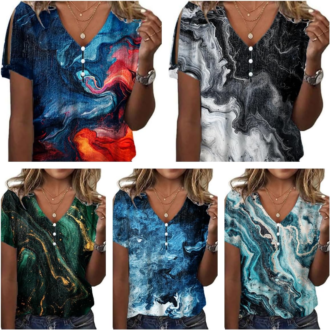 Boho Tops for Women Hippie Cold Shoulder Tops for Women Comfy V Neck Short Sleeve Country Concert Outfits for Women - Image 2