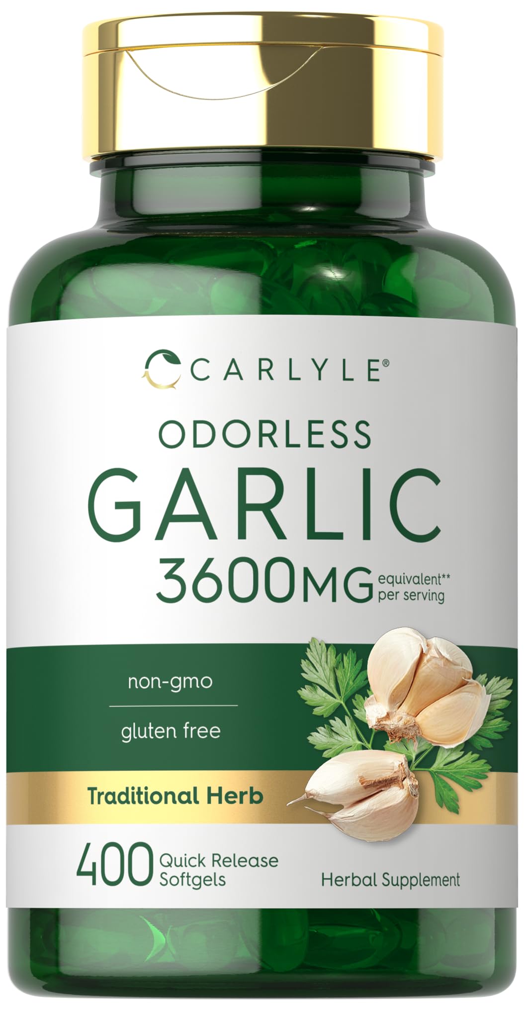 Odorless Garlic Supplement 3600 mg | 400 Softgels | Herbal Extract Pills | Non GMO, Gluten Free Formula