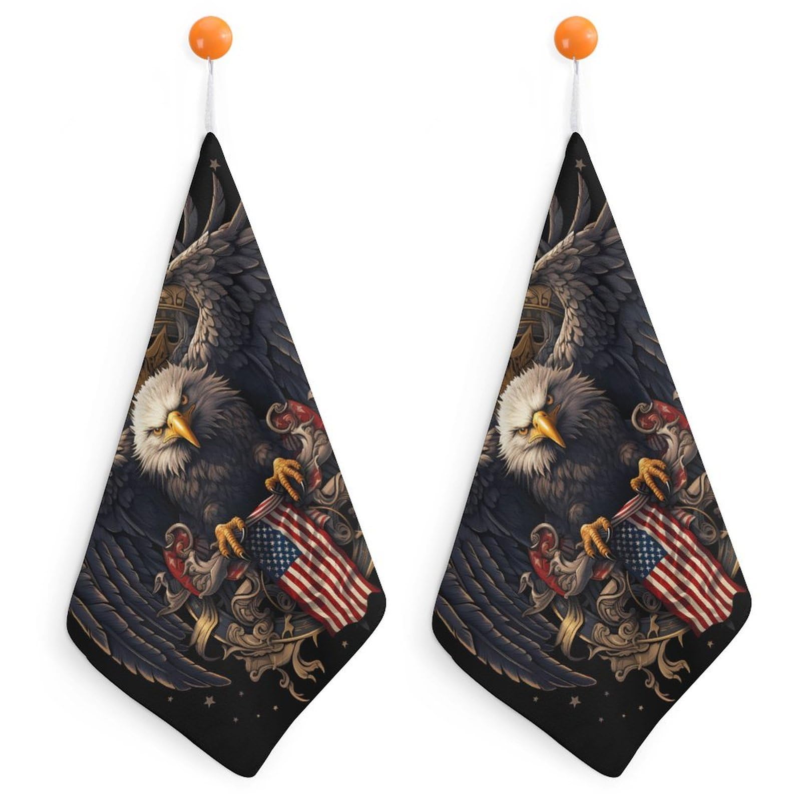 TXFBTRFSA Am-ericans Bald Ea-gles Flag Hand Towels with Hanging Loop Kitchen Towel Handkerchiefs Cleaning Cloths