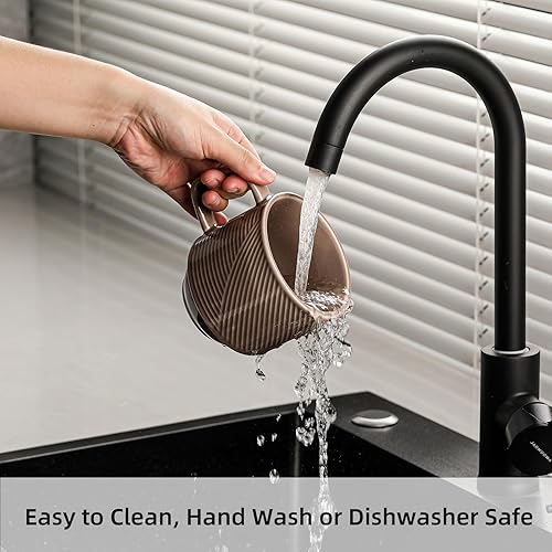 Miniatura 5 de Adewnest Juego de tazas de café apilables 4 tazas de café apilables grandes de 13 onzas de cerámica para capuchino latte - Tazas de té de porcelana