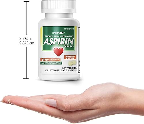 Vista 17 de HealthA2Z® Aspirina 81 mg Baja resistencia Recubrimiento entérico Alivio del dolor Reduce dolores menores dolores musculares y calambres