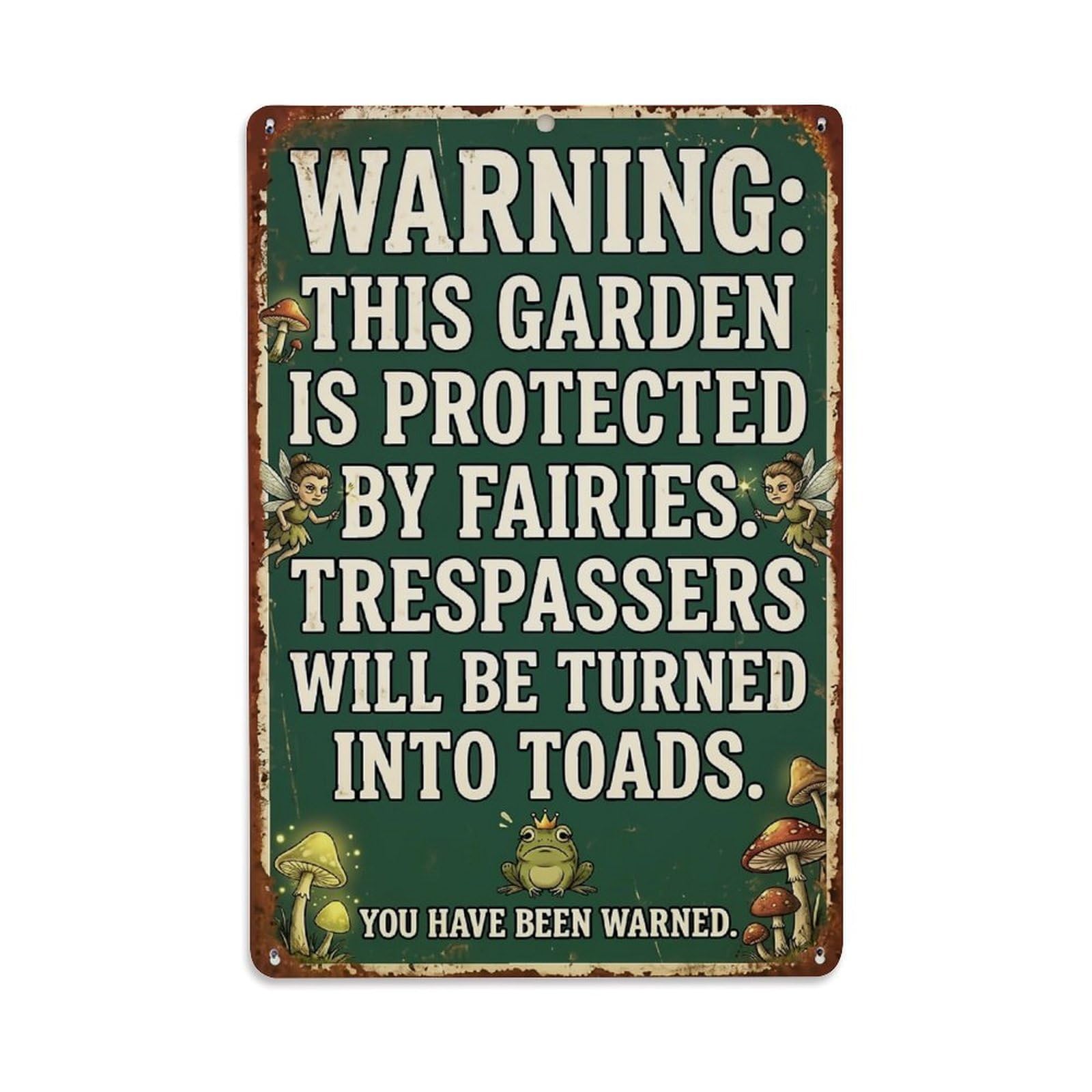 Nestemfo Vintage Warning Garden Protected By Fairies Tin Sign Metal Sign, Living Room,Bar, Home, Bedroom Wall Decor,Retro Metal Poster 8X12 Inches