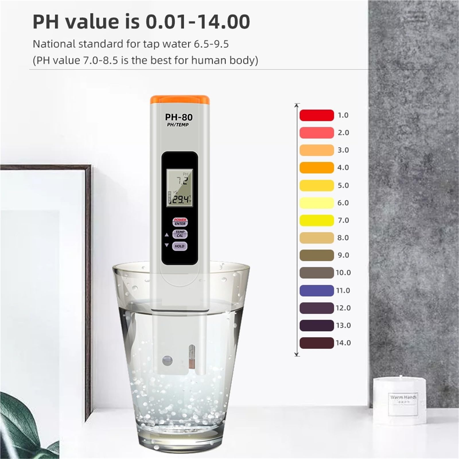 Testeur d'eau, Testeur de température et de pH numérique PH-80, avec Fonction d'étalonnage Automatique, testeur de qualité de l'eau et de pH, étanche