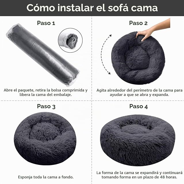Foto 5 de 6 de TOHDNC Cama para Perro Gato, Redonda Felpa Cómodo Cama para Gatos con Antideslizante Lavable para Pequeños…