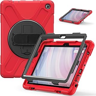 JZ Funda con función atril de 360 grados compatible con Amazon Kindle Fire HD 8 12ª/10ª generación, 2024/2022/2020 con correa para la muñeca y correa para el hombro, color rojo