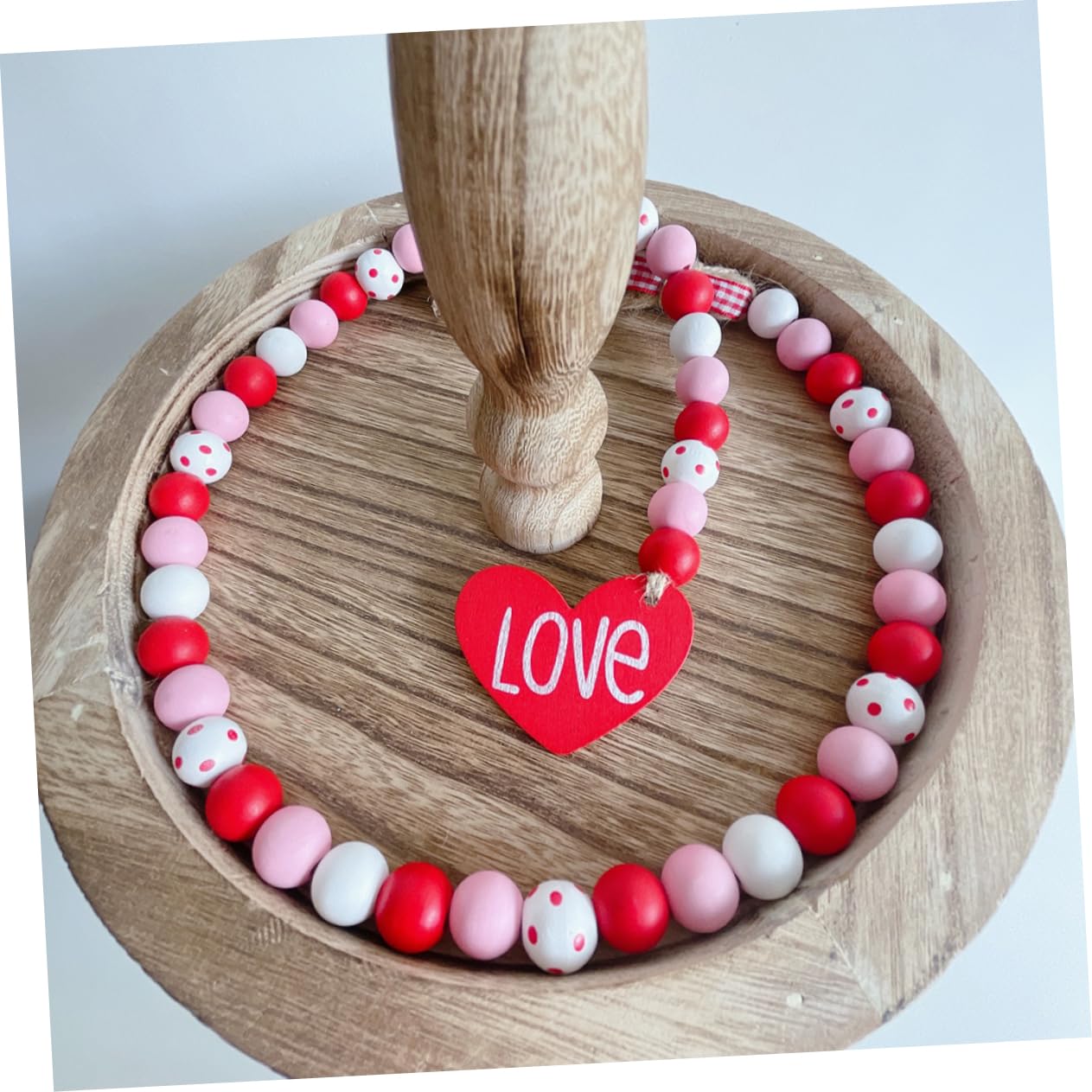 Ciieeo 4 Stück Holzperlen Zum Valentinstag Valentinstag- Bausatz Herz-anhänger Geburtstag Türdekoration Quastengirlande Armbänder Halskette Charme Glocke Lametta Reize Rot Hanfseil