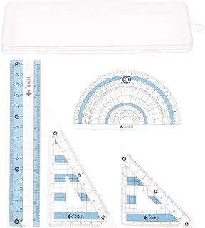 uxcell 定規セット 15cm 直線定規 分度器 三角形の測定ツール 市松模様のデザイン 波線あり 教室 家 事務所 ブルー 4本入り