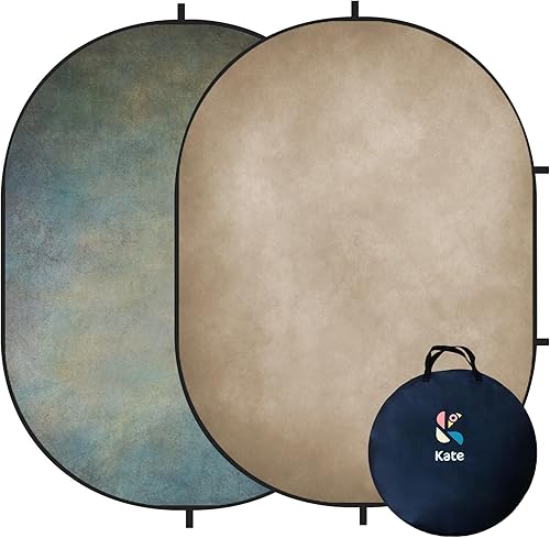 Kate Telones de fondo plegables de 5 x 6.5 pies (4.9 x 6.6 ft), color bronceado, gris, verde, fondo desplegable reversible de doble cara para