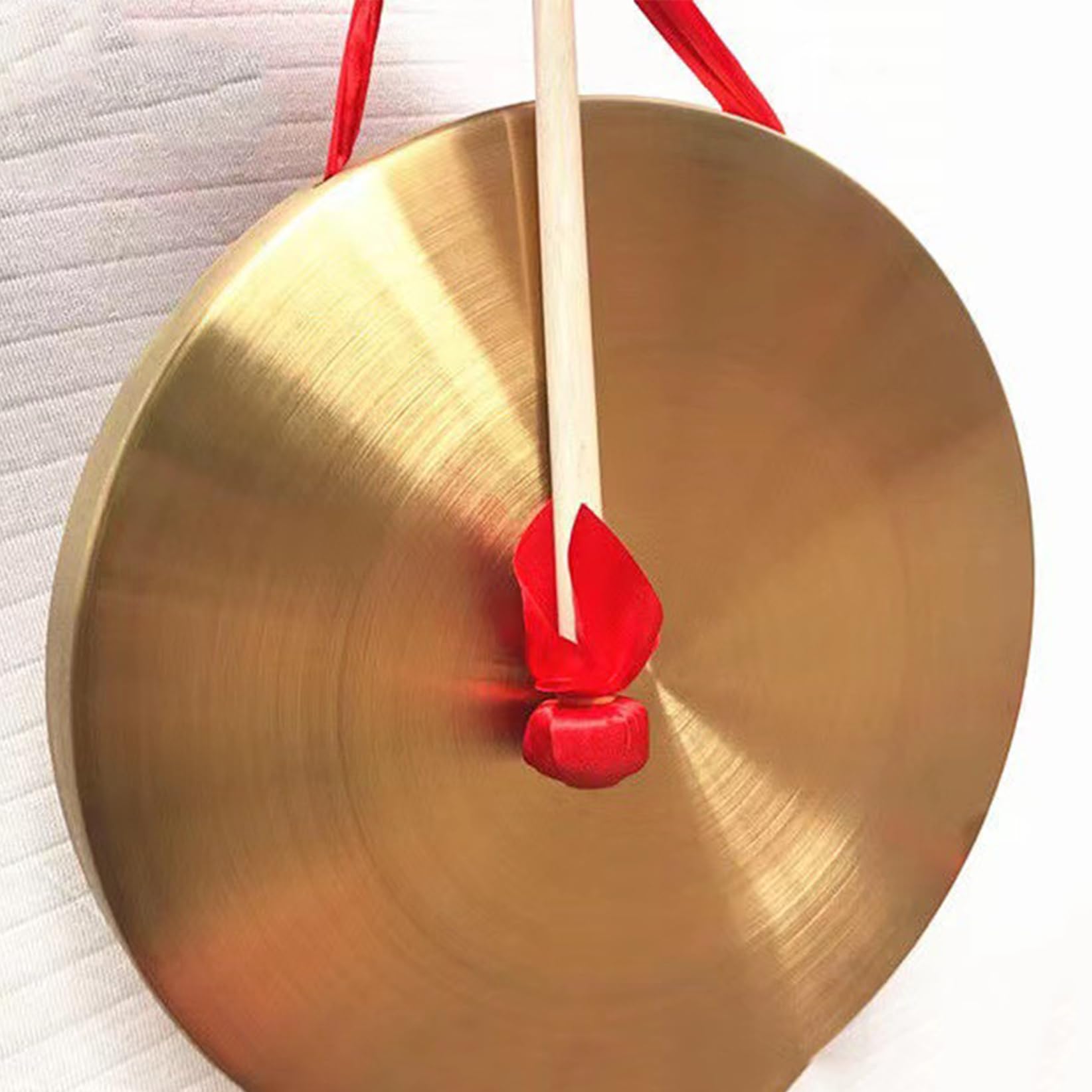 instrumento de percusión chino gong de bronce, Auténtico gong de viento chino, instrumento de percusión, gong de latón con madera(38cm)