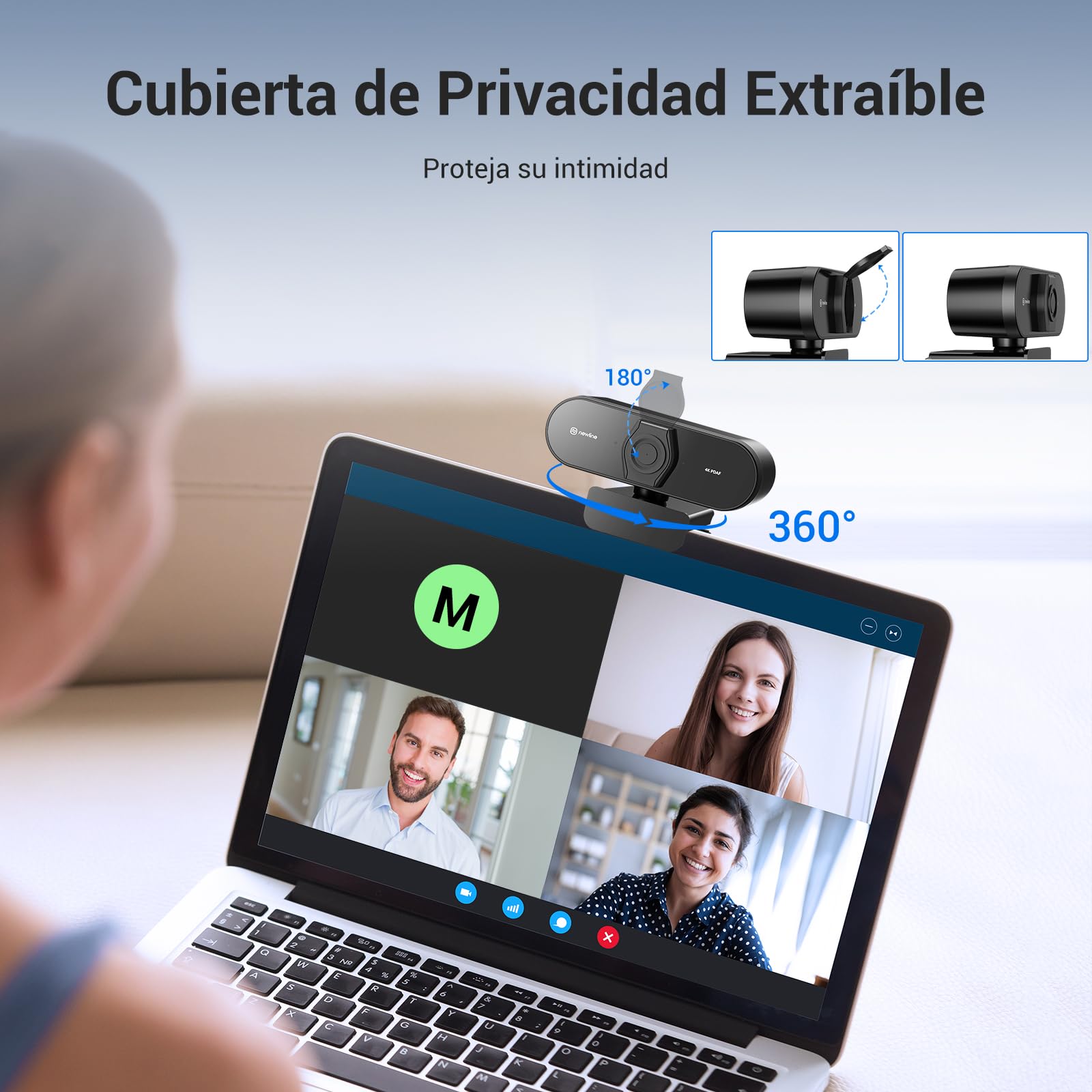 Webcam 4K para PC con Sensor Sony de 1/2.55", PDAF autoenfoque, 2 micrófonos con cancelación de Ruido, UHD 4K@30fps y 1080p@60fps, Camara Web USB para videoconferencias, Streaming y Gaming