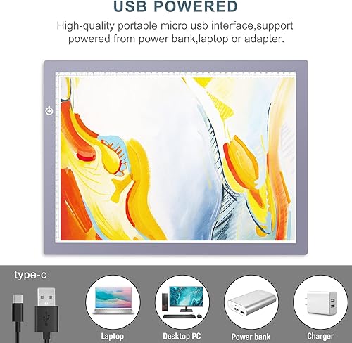 Miniatura 7 de NXENTC Almohadilla de luz A3 almohadilla de luz de trazado ultrafina alimentada por USB luz LED regulable para pintura de diamante almohadilla de