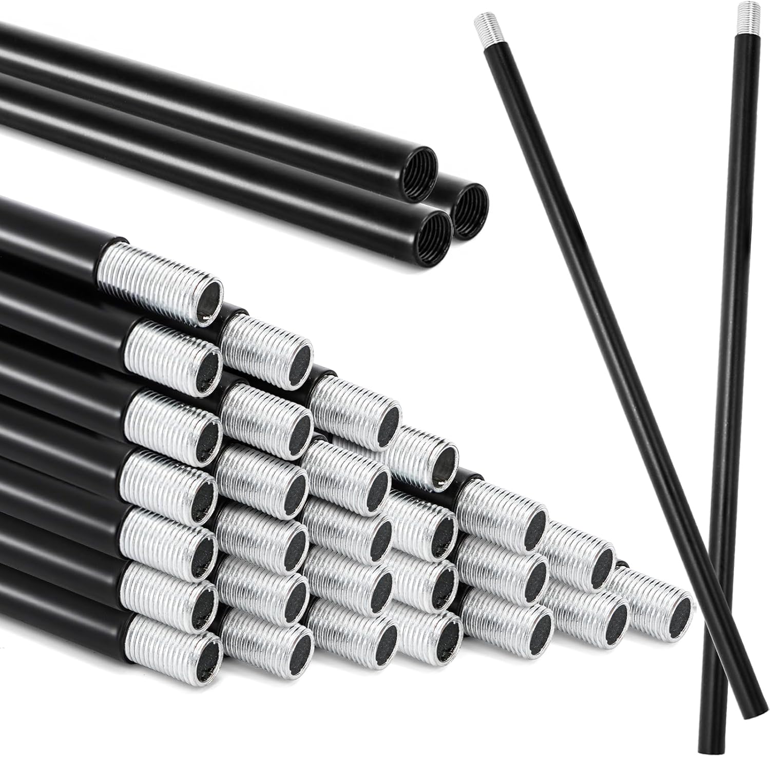 Noamus 20 Pack Matte Black M10 Threaded Extension Rod, 12 Inches Chandelier Hanging Rods for Pendant Light, Kitchen Island Lighting, Lamp Fixture Down-rods&Stems, Dining Room, Living Space (30cm)
