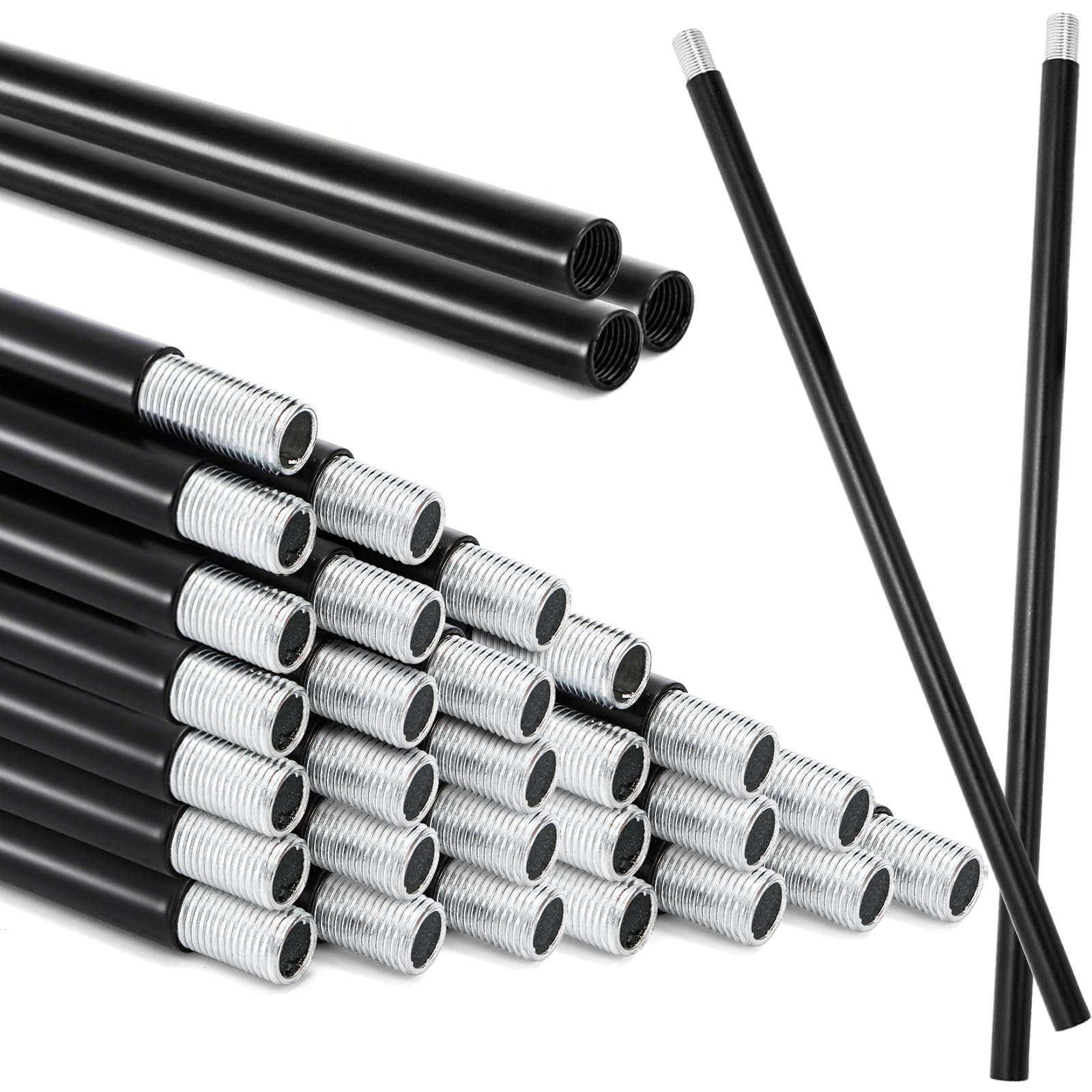 Noamus 20 Pack Matte Black M10 Threaded Extension Rod, 12 Inches Chandelier Hanging Rods for Pendant Light, Kitchen Island Lighting, Lamp Fixture Down-rods&amp;Stems, Dining Room, Living Space (30cm)