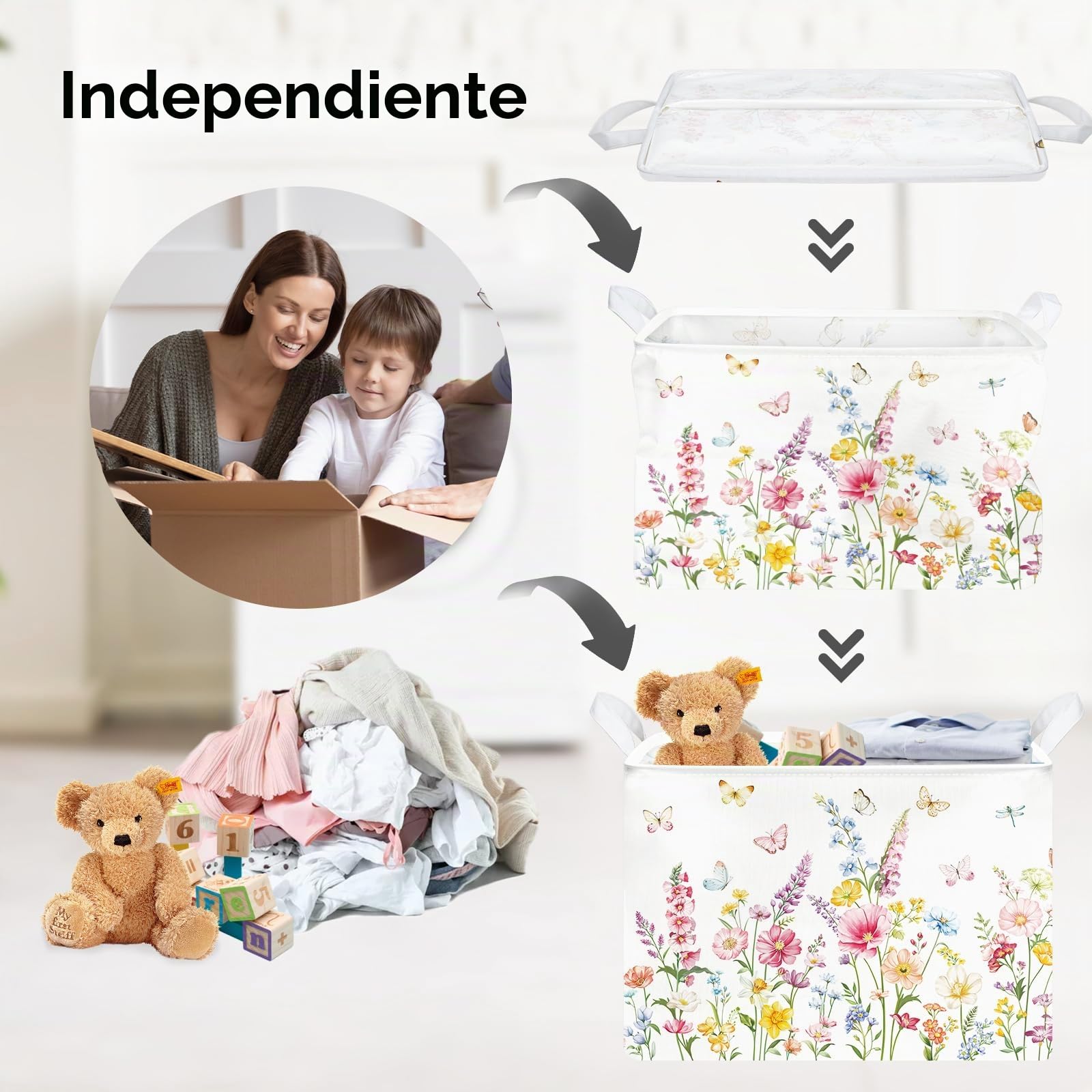 Clastyle Cestos Almacenaje Mujer Chica Flor Cesta Ropa Sucia Palmera para Habitación Infantil Dormitorio Cajas de Almacenaje Juguetes para Bebé, Mariposas, 40x30x30 cm