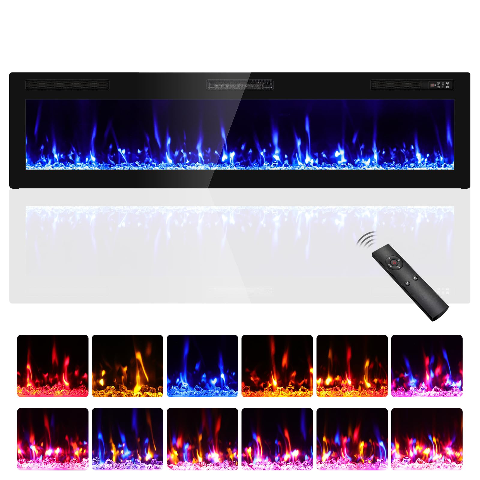 Kucreiheat Narrow Bezel Electric Fireplace-72 inch Fireplace Wall Mount/Recessed-Ultra Slim Wall Fireplace Electric with Remote Control, Timer, Adjustable Flame, 750w/1500w