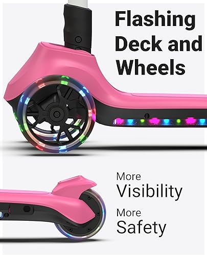 Miniatura 5 de Patinete eléctrico plegable para niños de 3 a 12 años, acelerador de pulgar, cubierta flash y 3 ruedas grandes extra anchas con luz, 3 alturas