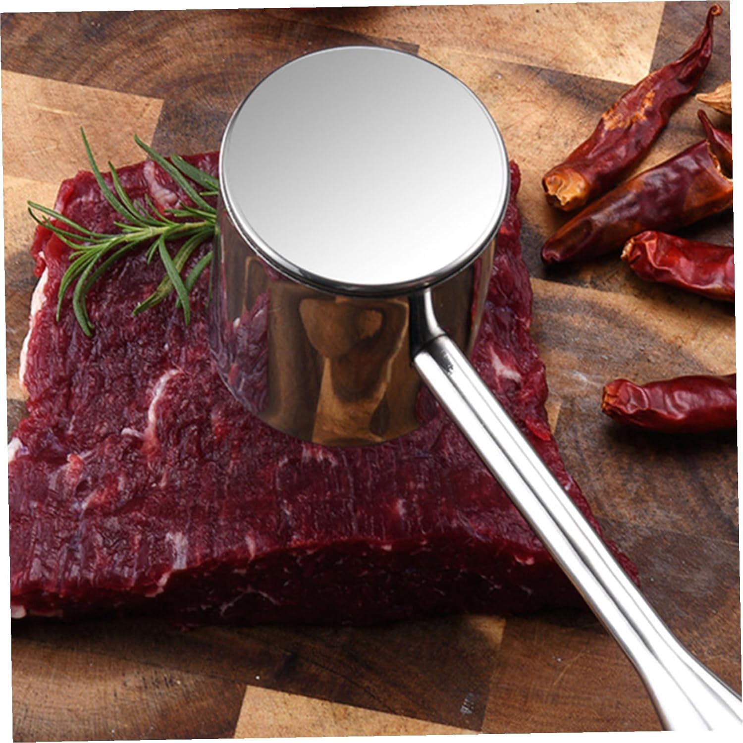 Stainless Steel Meat Tenderizer Mallet for Steak and Poultry Lightweight Kitchen Hammer Tool with Ergonomic Hanging Handle Multi-purpose for Tenderizing Beef Pork Lamb Nuts and Ice