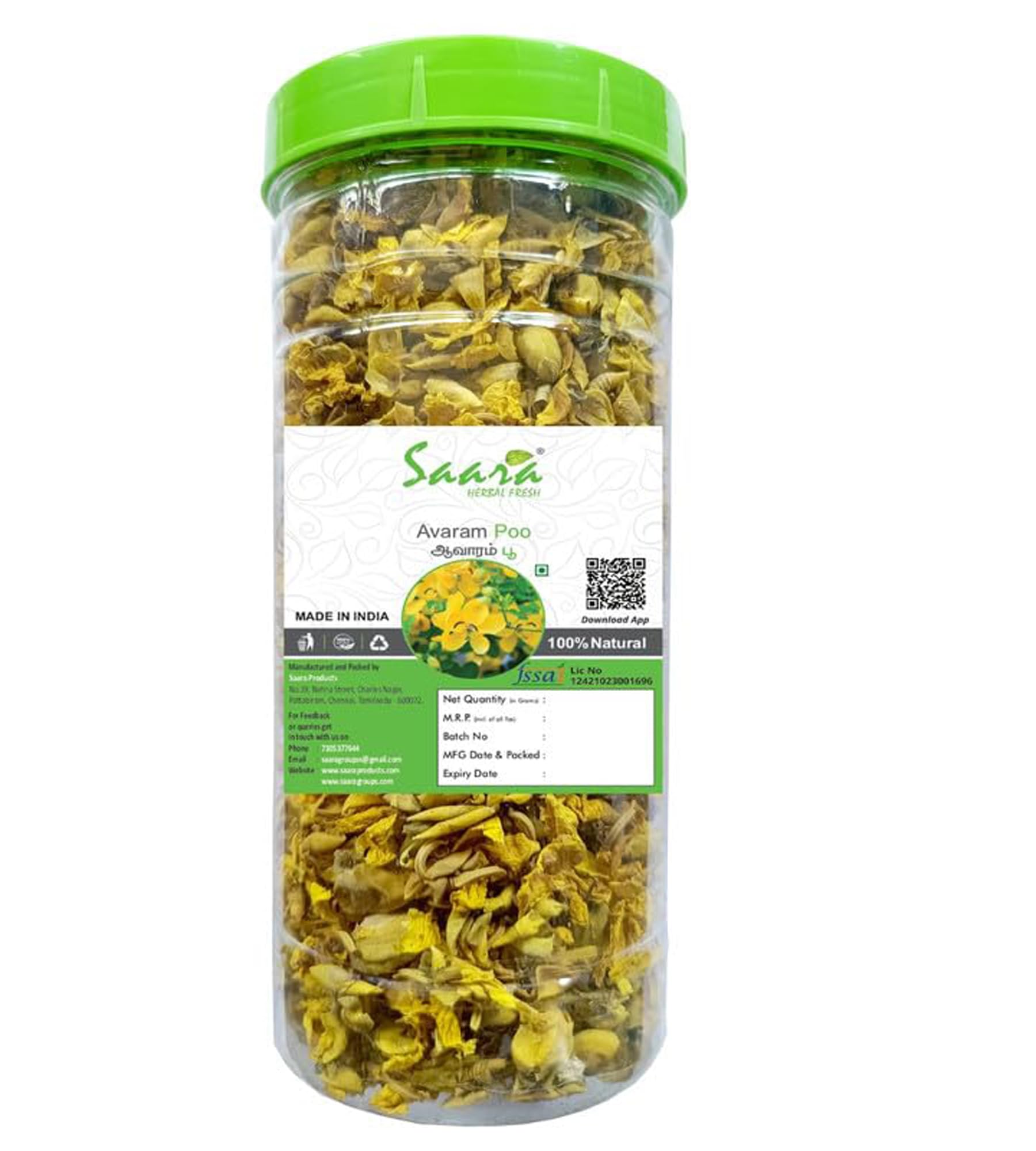 Saara HERBAL FRESH Avarampoo Flower Tea, 70g, Pure Whole Flower of Avarampoo, Immunity Booster, Herbal Tea, (Pack of 1 X 70g) Eco Conscious Pet Jar (B0C94J6CT3) Amazon Price History, Amazon Price Tracker