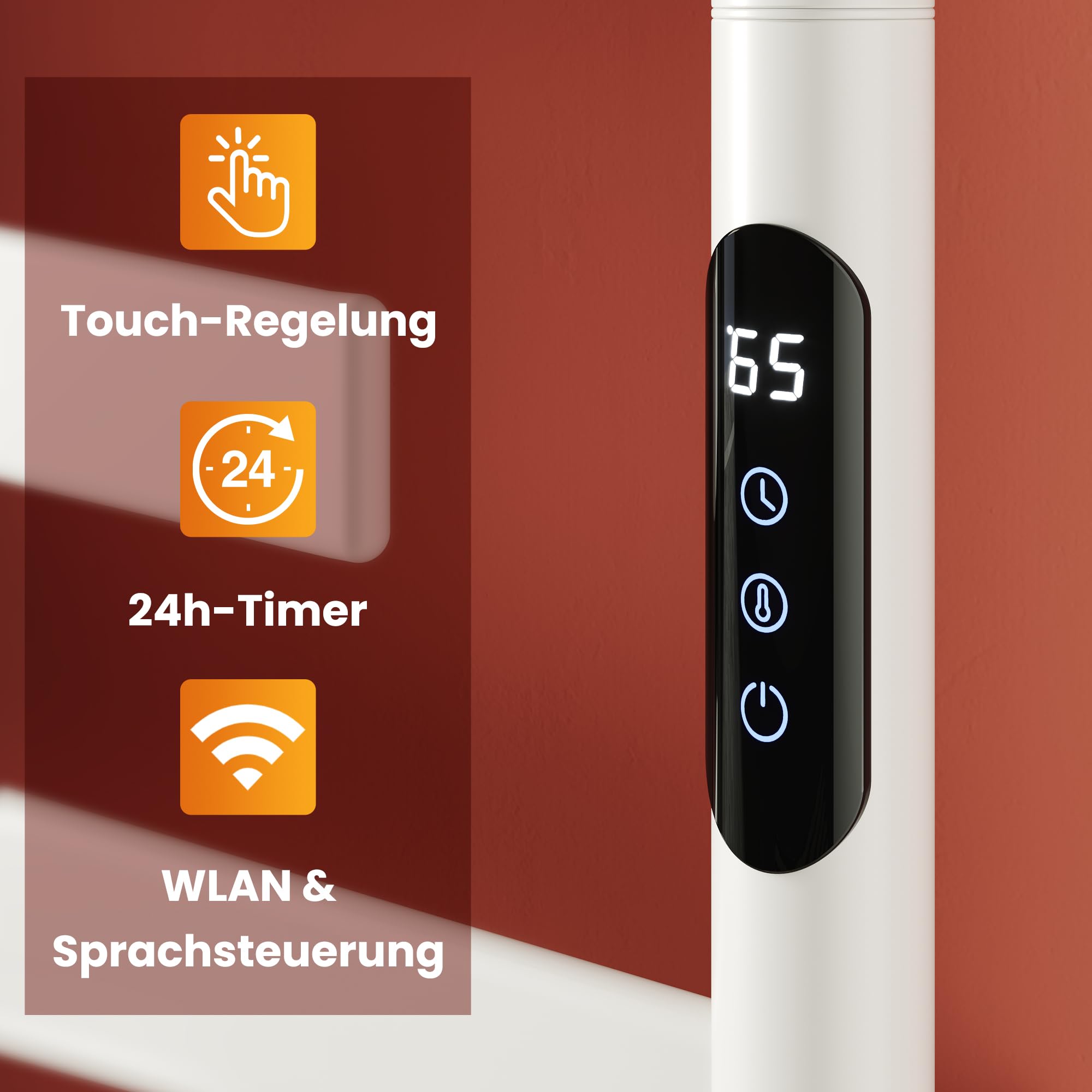 SONNI Elektrischer Handtuchhalter mit Beheizter Ablage 660x550mm, 140W Badheizkörper Elektrisch, Tuya WLAN/App, Carbonfaser Handtuchwärmer, Stecker/Unterputz, 2 Schwenkarme, Weiß